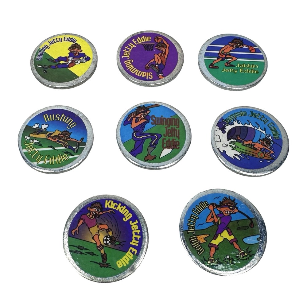 Vintage Jetty Eddie Metal Slammer Pogs Lot of 8 90s Retro Sports Games Slams